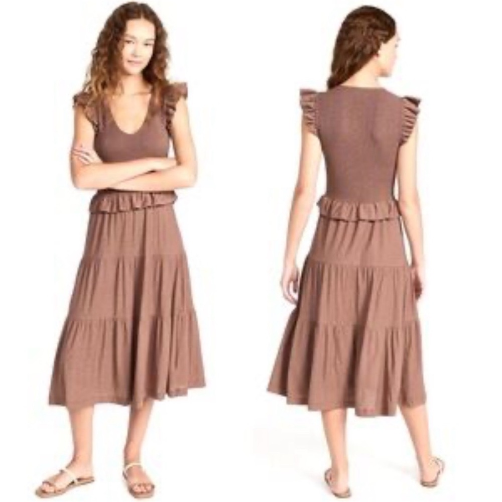 Nation LTD Fabian’s fused ruffle midi dress in Mojave - size small